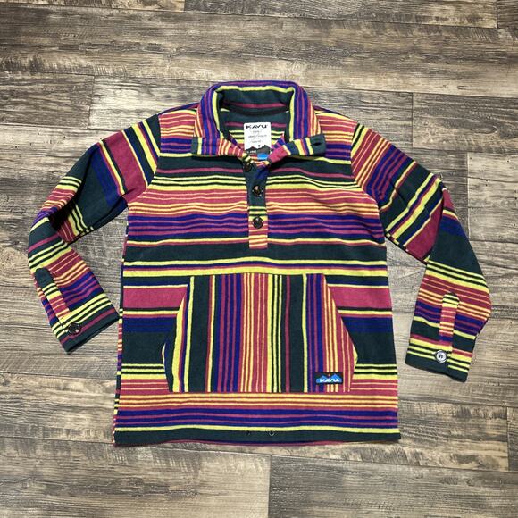 Kavu Fleece Claremore Pocket Striped Womens Small Button Down Pullover colorful - Picture 1 of 7